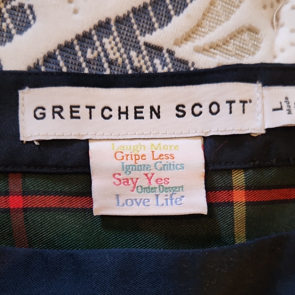 Gretchen Scott Navy and Forest Green Plaid Skirt with Red and Yellow Stripes - Picture 2 of 7